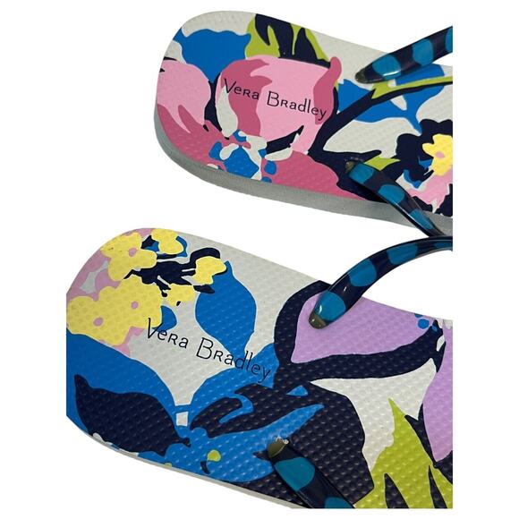 New Vera Bradley Flip Flop Womens L 9 10 Floral Thong Rubber Sole Sandal Blue - Picture 2 of 8